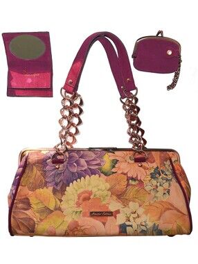 LTD ED Floral Leather Bag 3 Frame Lock Shoulder Purse Handbag La Gioe Di Toscana